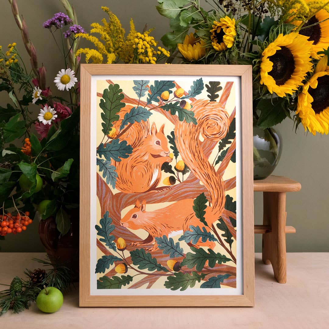 Red Squirrels A3 Risograph Print