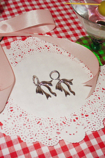 Ribbon Mini Charm Hoop Earrings