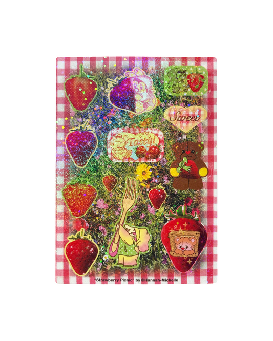 Strawberry Picnic Glitter Holo Star Sticker Sheet
