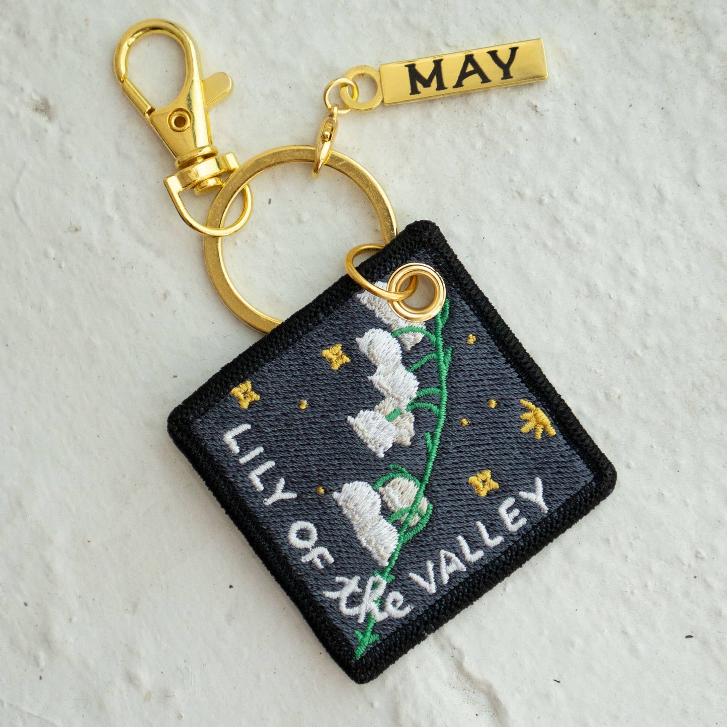 Lily of the Valley May Birth Flower Embroidered Keychain