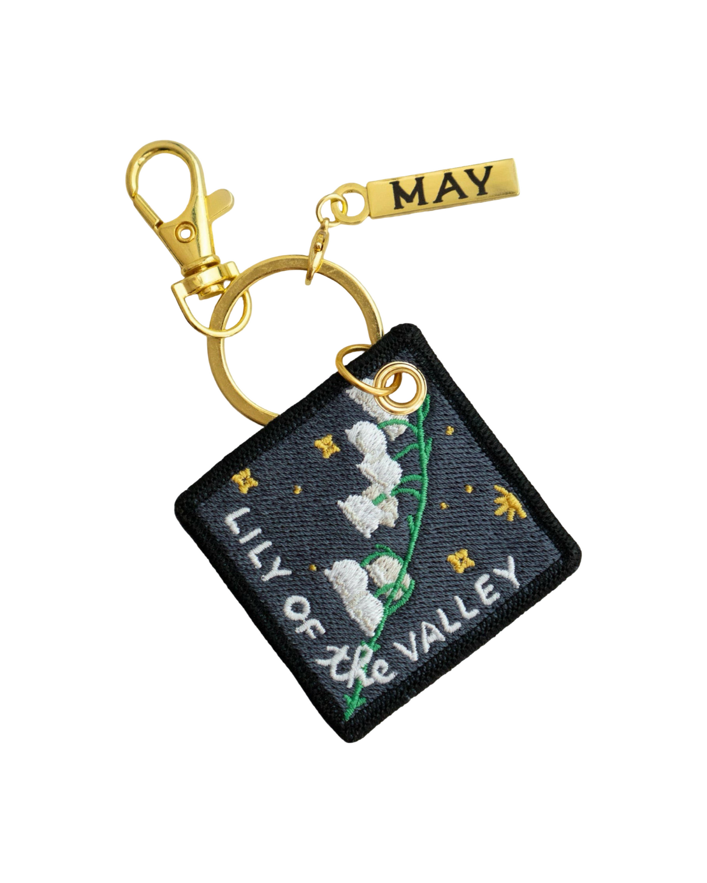 Lily of the Valley May Birth Flower Embroidered Keychain