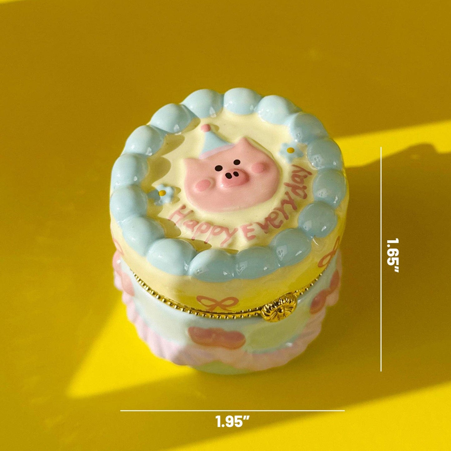 Pig Birthday Cake Hand Painted Trinket Box