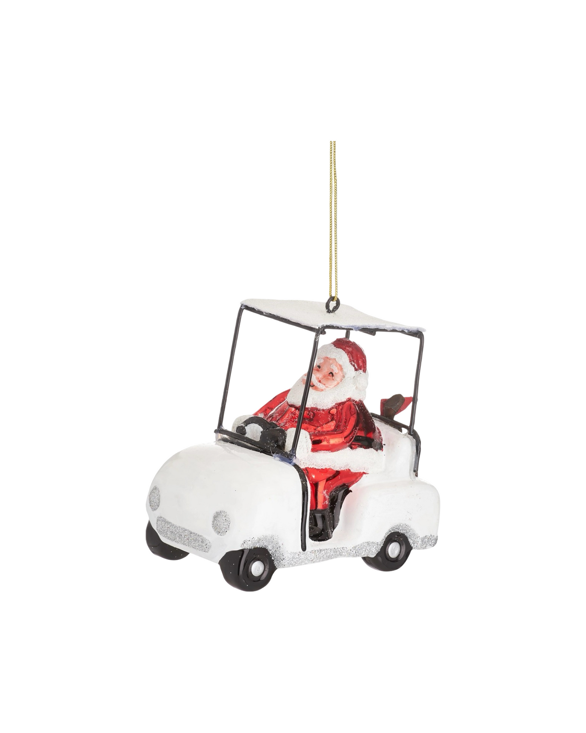 Santa in a Golf Buggy Shaped Bauble