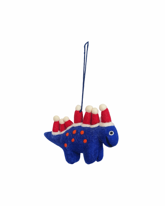 Blue Dinosaur with Santa Hats Felt Decoration