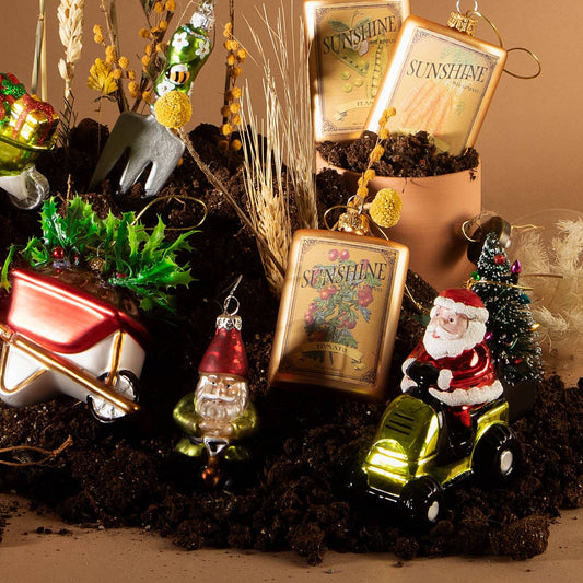 Santa on a Lawn Mower Shaped Bauble