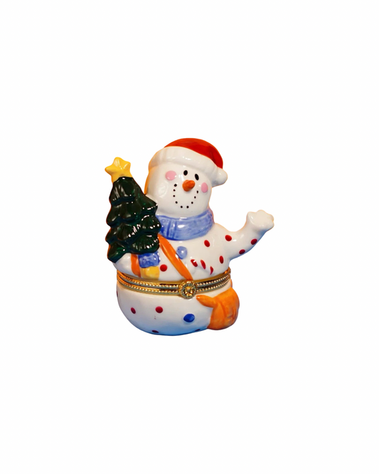 Snowman with Christmas Tree Trinket Box