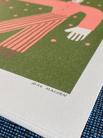 Man And Cat Shaking Blossom A3 Riso Print