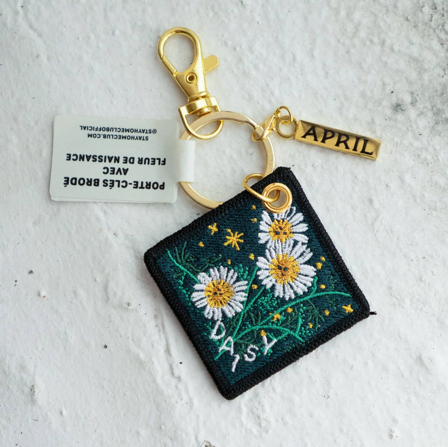 Daisy April Birth Flower Embroidered Keychain