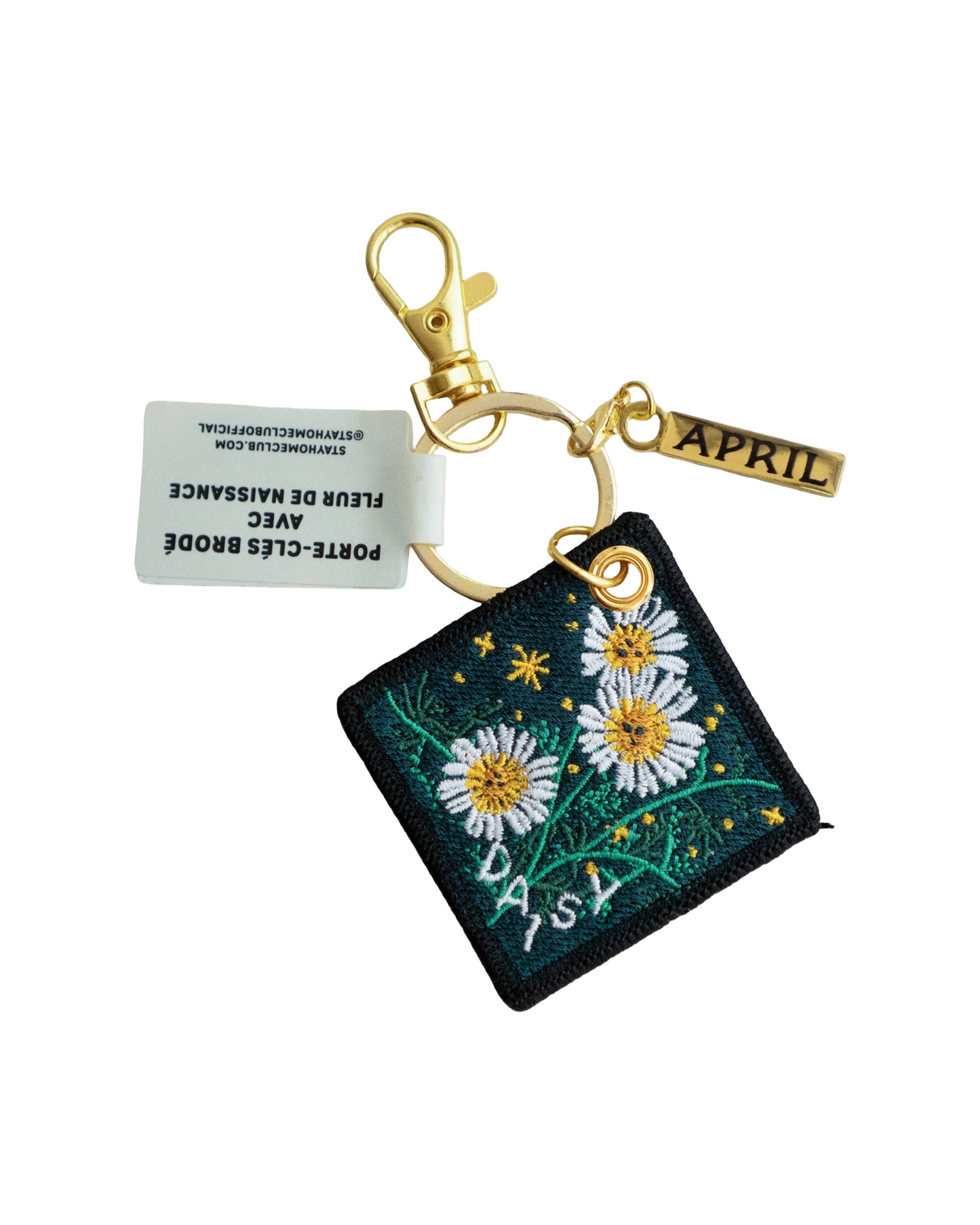 Daisy April Birth Flower Embroidered Keychain