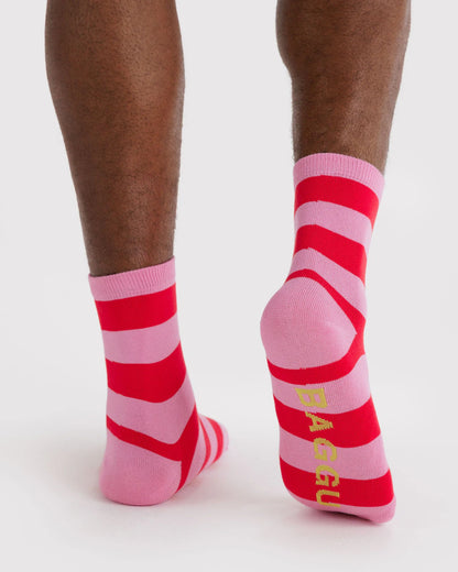 Pink Stripe Crew Socks