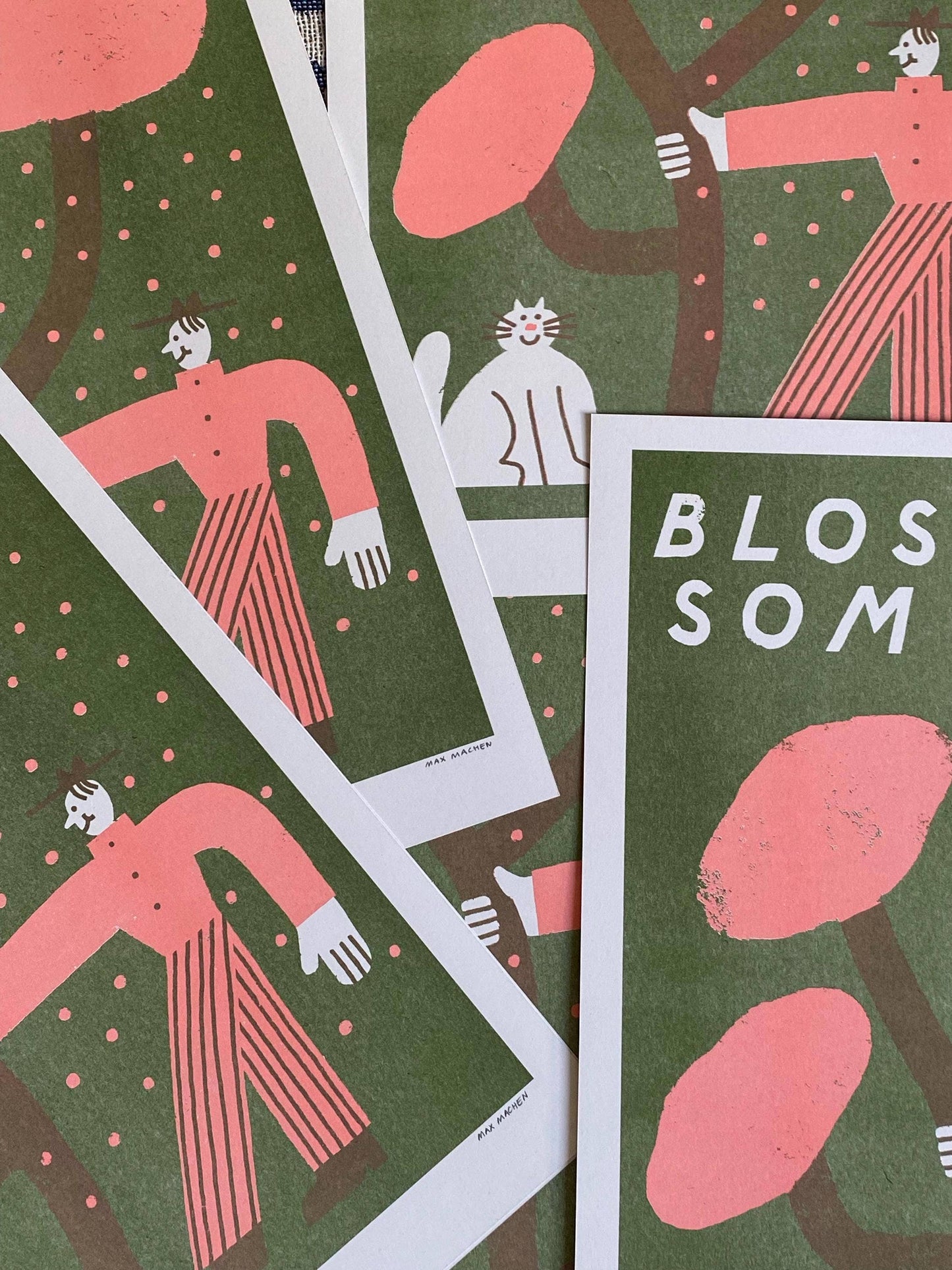Man And Cat Shaking Blossom A3 Riso Print