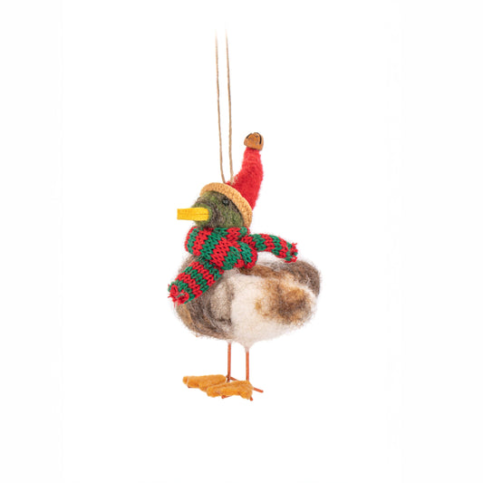 Duck with Santa Hat & Scarf Felt Decoration