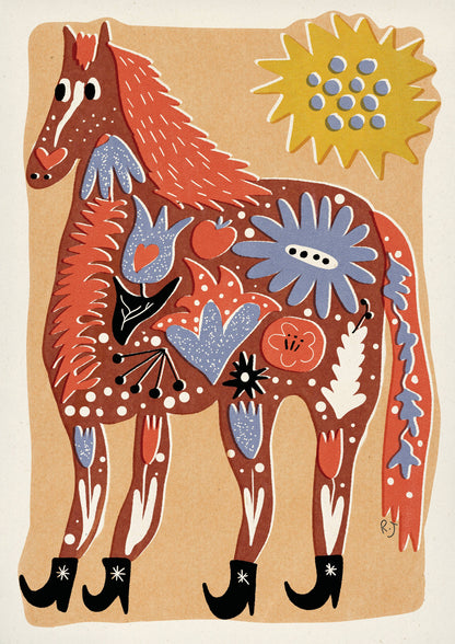 Folk horse A4 Print