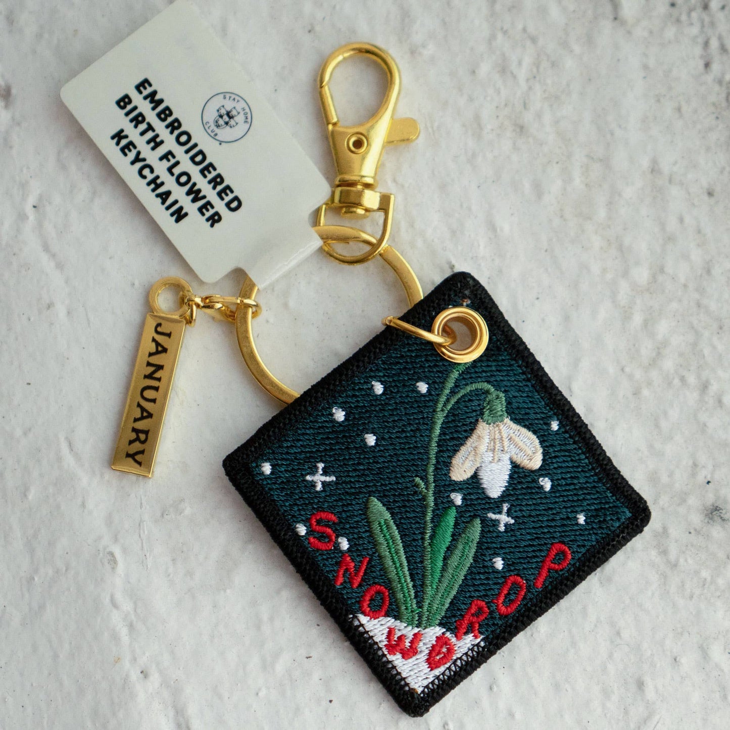 Snowdrop January Birth Flower Embroidered Keychain