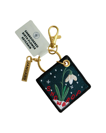 Snowdrop January Birth Flower Embroidered Keychain