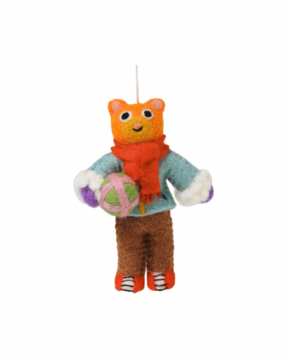 Cat with Present Felt Decoration