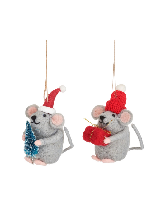Festive Gifting Mice Felt Hanging Decoration