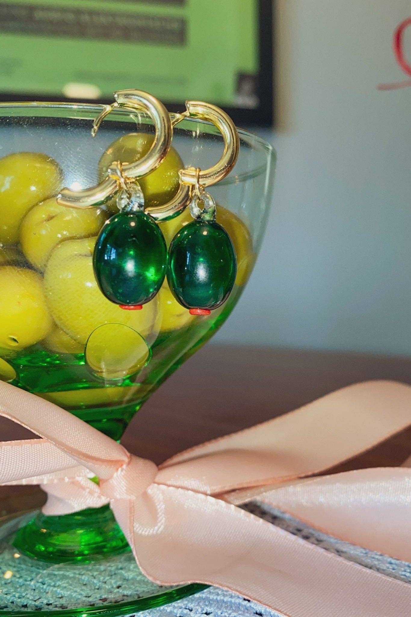 Olive Charm Hoop Earrings