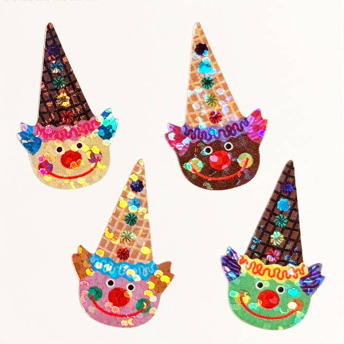 Sparkle Clown Ice Cream Cone Sticker Sheet