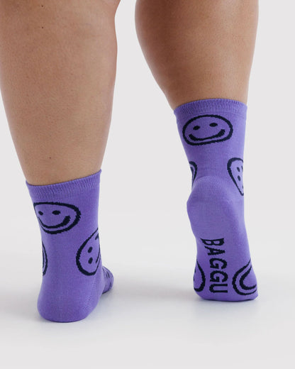 Lavender Happy Crew Socks