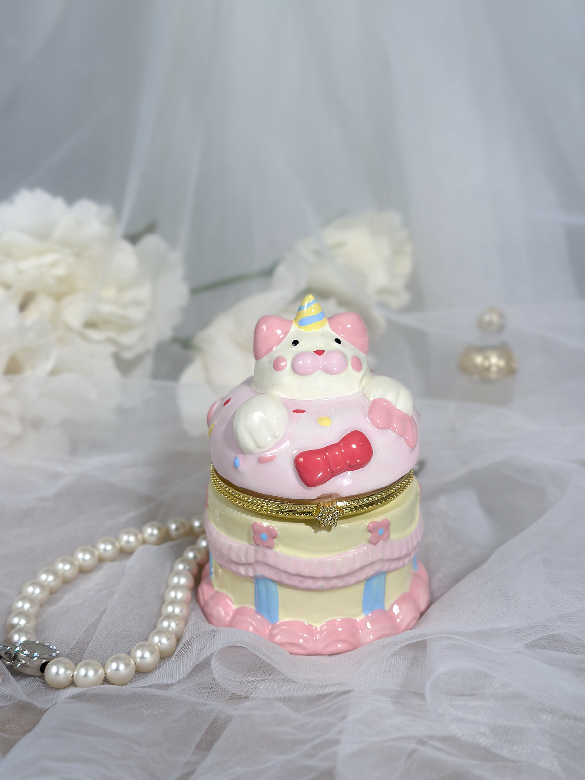 Birthday Cake Bear Hand Painted Trinket Box