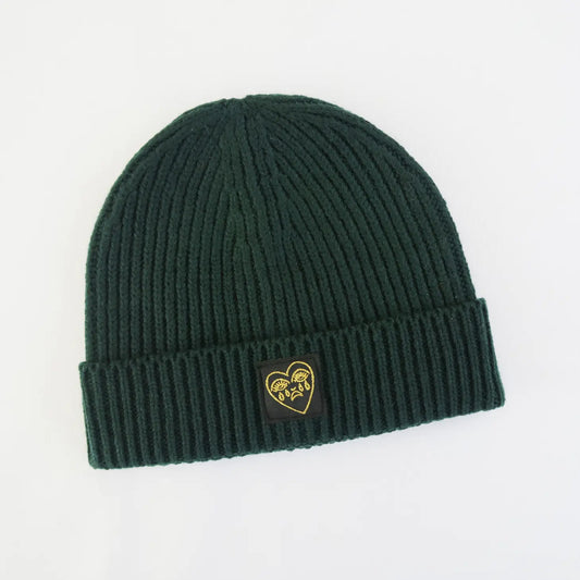 Crying Heart Ribbed Beanie - Bottle Green