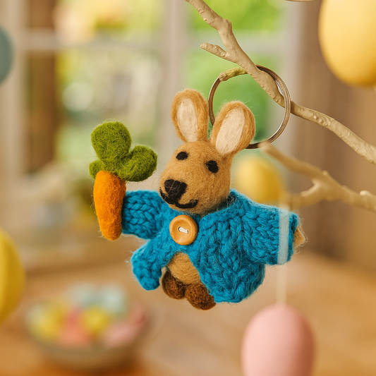 Rabbit in Cardigan Felt Keyring