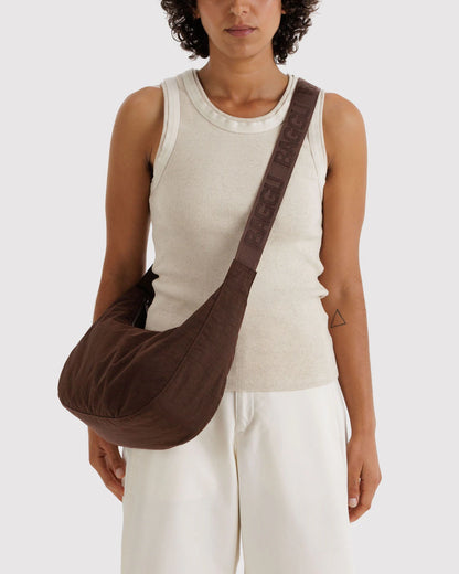 Coffee Medium Nylon Crescent Baggu