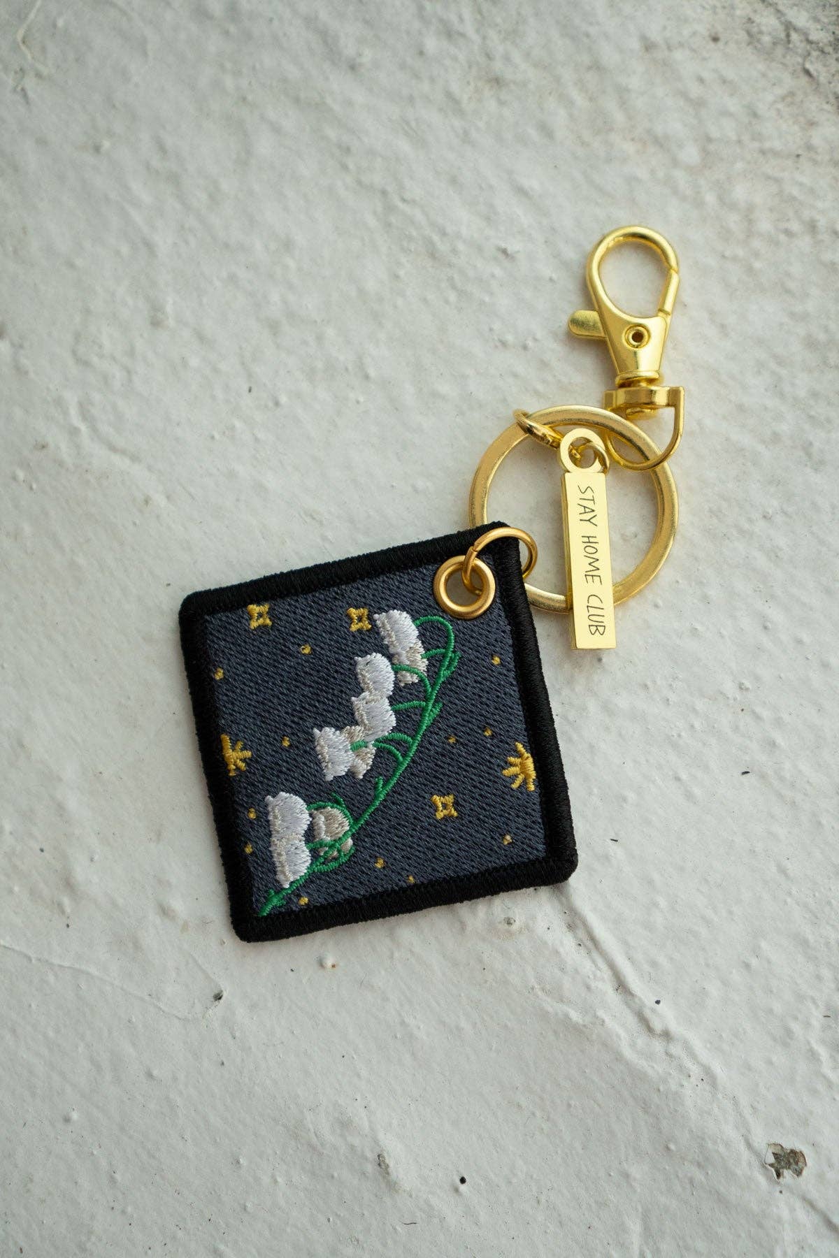 Lily of the Valley May Birth Flower Embroidered Keychain