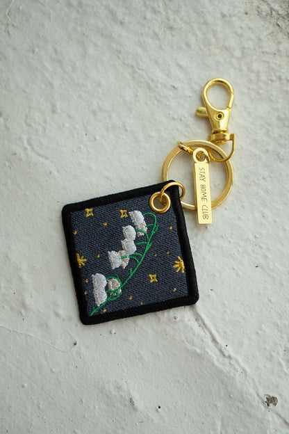 Lily of the Valley May Birth Flower Embroidered Keychain