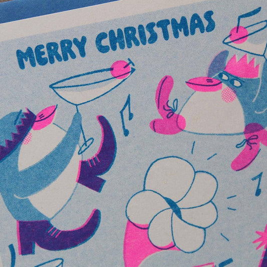 Penguin Party Riso Christmas Card