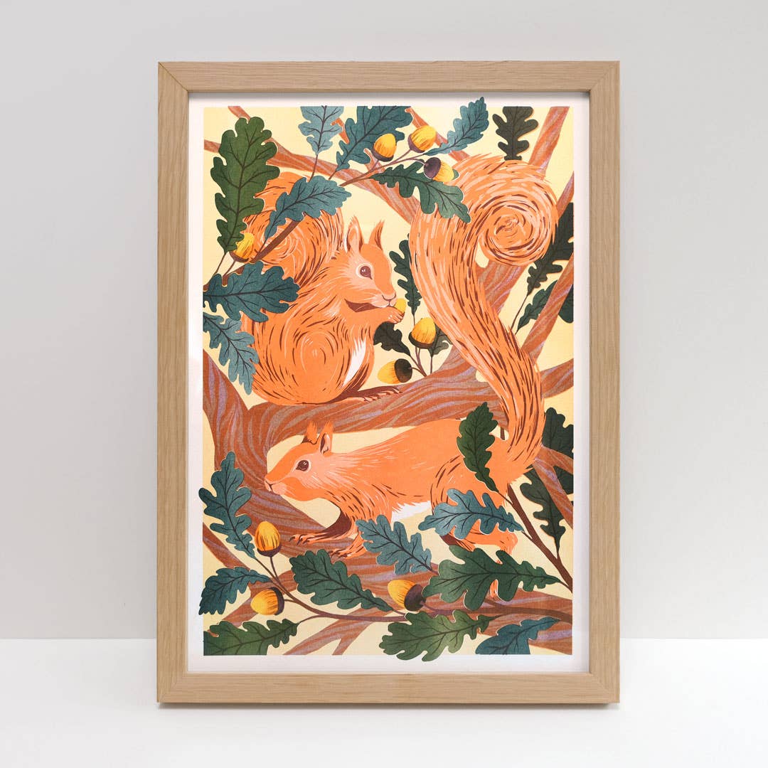 Red Squirrels A3 Risograph Print
