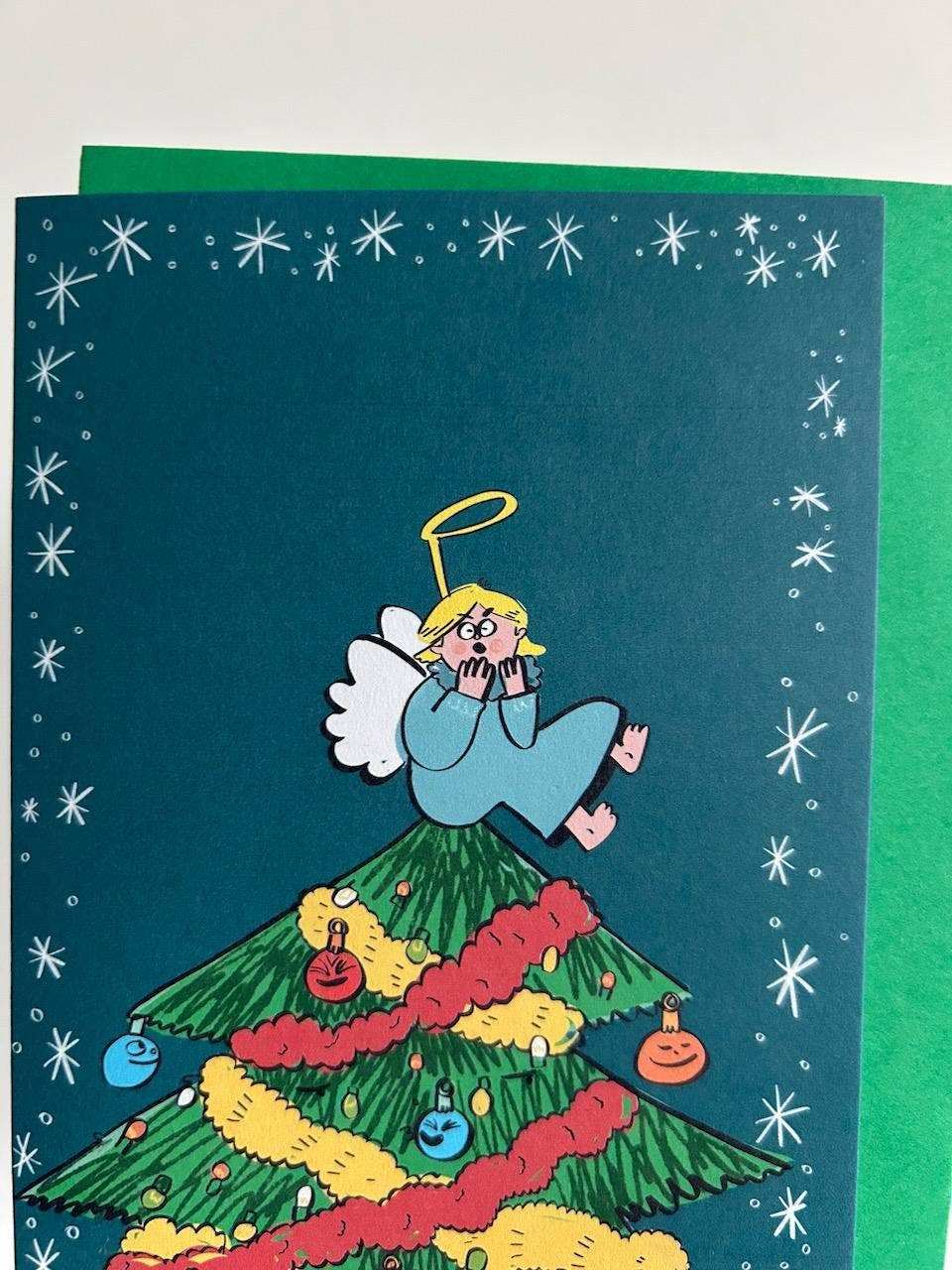 Angel On Top Of The Tree Christmas Card