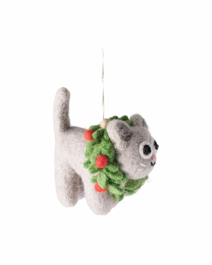 Ernest, Cat in Wreath Felt Decoration