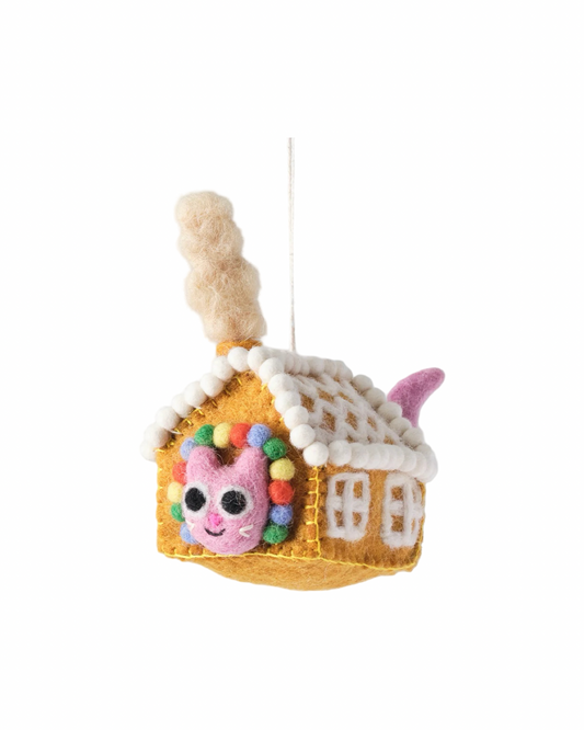 Gretel, Cat in Gingerbread House Felt Decoration