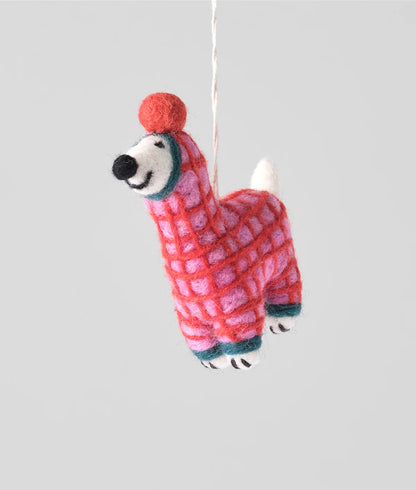 Jayla, Dog in a Red Onesie Felt Decoration