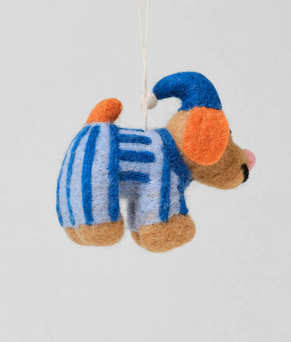Snoozy Dog in Pyjamas Felt Decoration