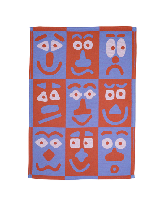 Blue Making Faces Tea Towel