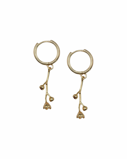 Flower Stem Charm Huggie Hoops