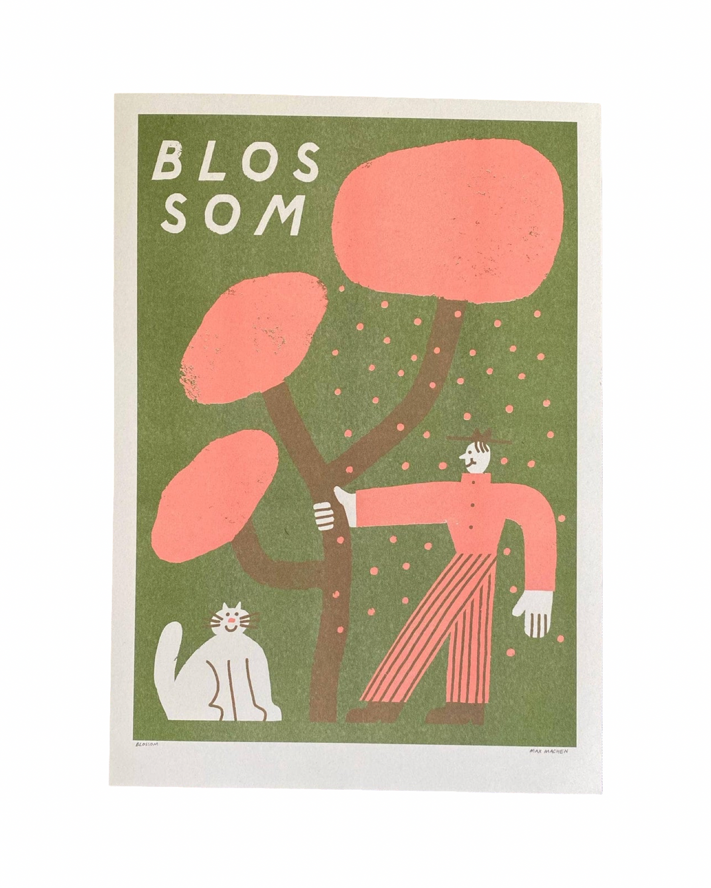 Man And Cat Shaking Blossom A3 Riso Print