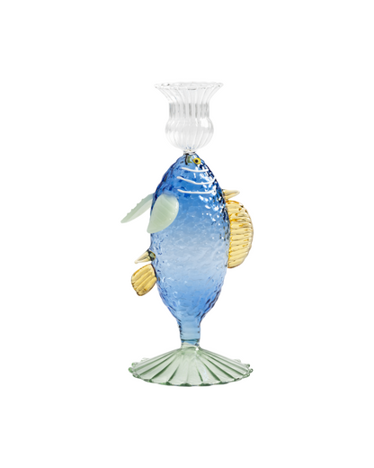 Glass Fish Candle Holder - Blue
