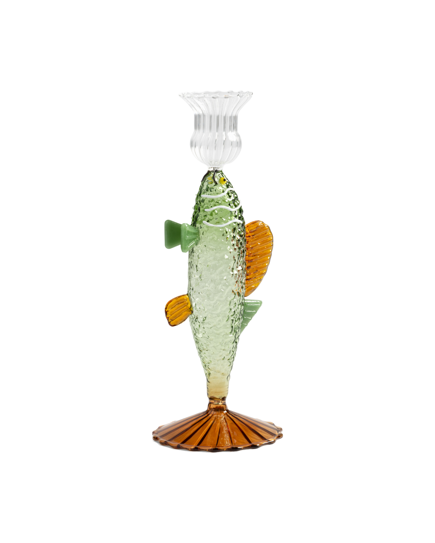 Glass Fish Candle Holder - Green