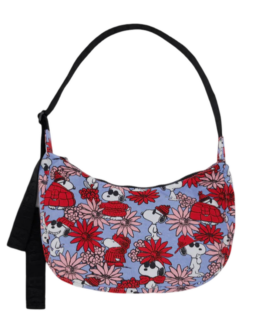 BAGGU Floral Snoopy Medium Nylon Crescent Bag