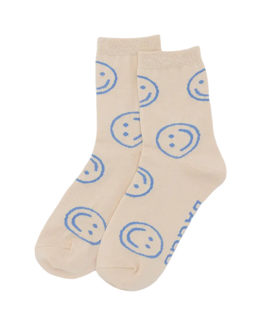Ecru Periwinkle Happy Crew Socks