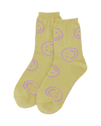 Straw Happy Crew Socks