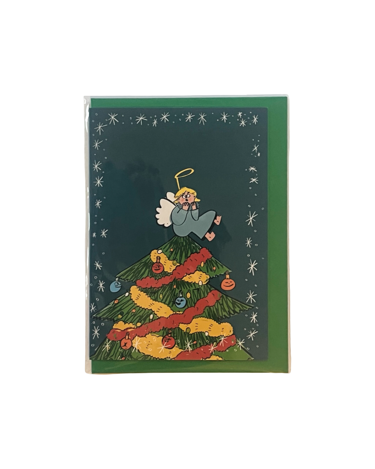 Angel On Top Of The Tree Christmas Card