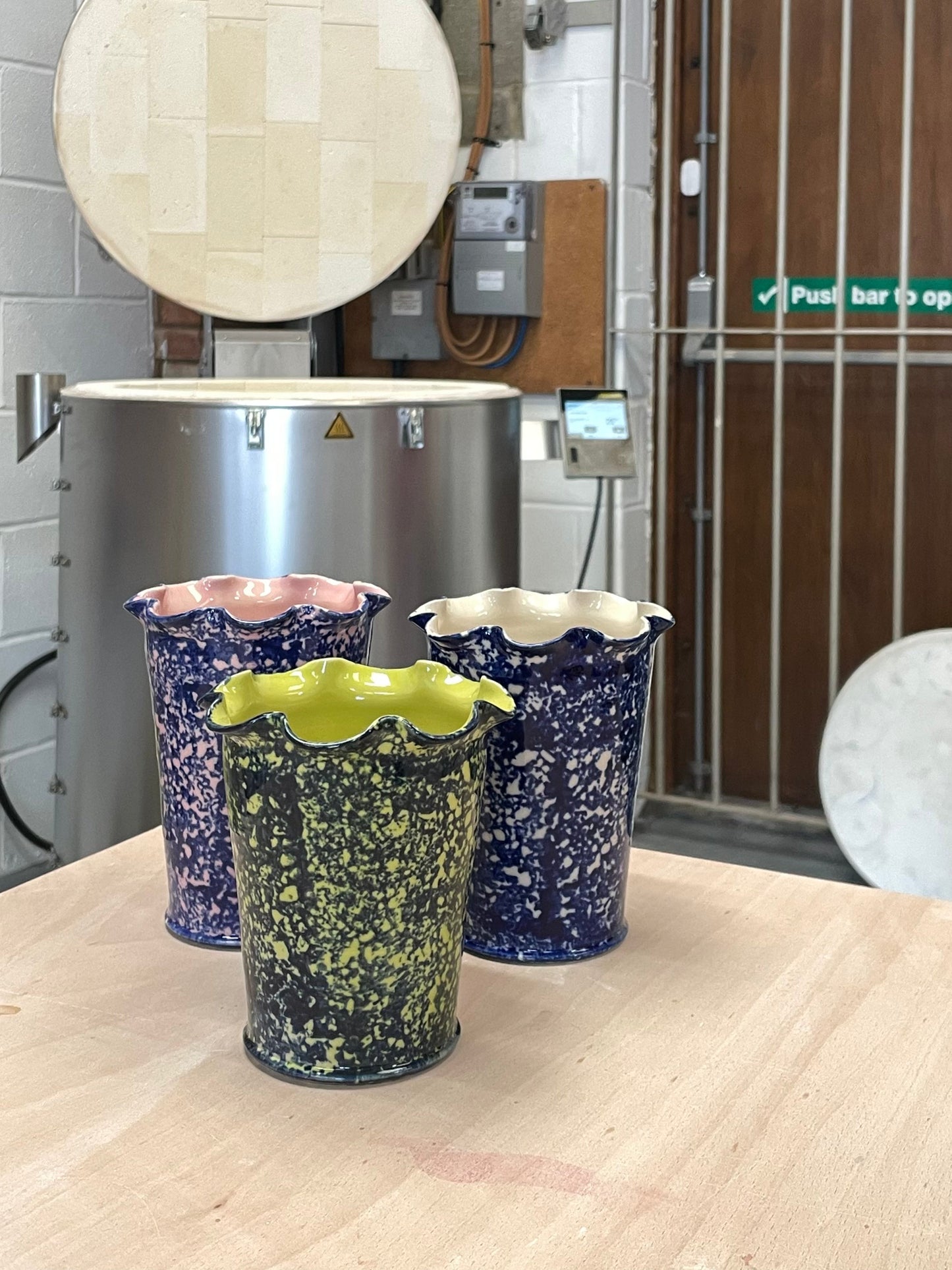 Cobalt Sponged Vase - Small - White