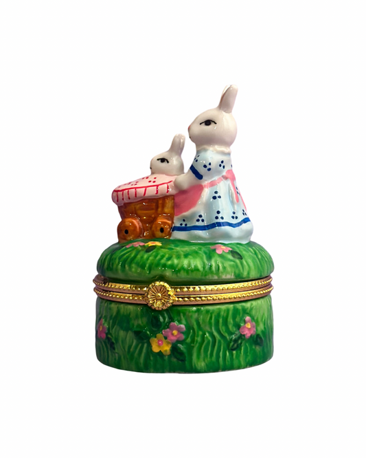 Bunny Picnic Hand Painted Trinket Box