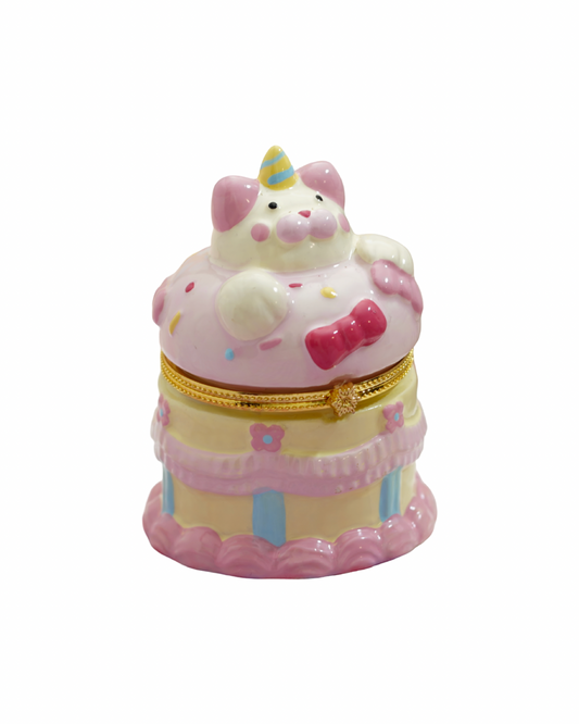 Birthday Cake Bear Hand Painted Trinket Box