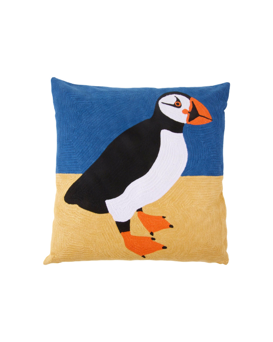 Puffin At The Beach Cushion Cover